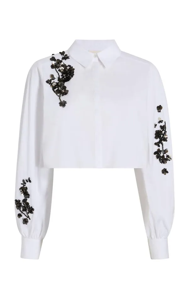 Shop Cropped Selina Top Sequin Flower Whiteblack Cinq Sept Long Sleeve Tops
