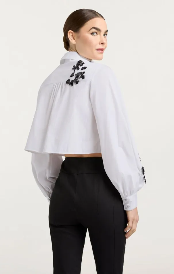 Shop Cropped Selina Top Sequin Flower Whiteblack Cinq Sept Long Sleeve Tops