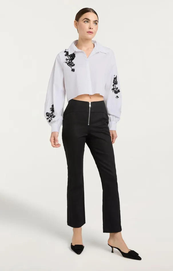 Shop Cropped Selina Top Sequin Flower Whiteblack Cinq Sept Long Sleeve Tops