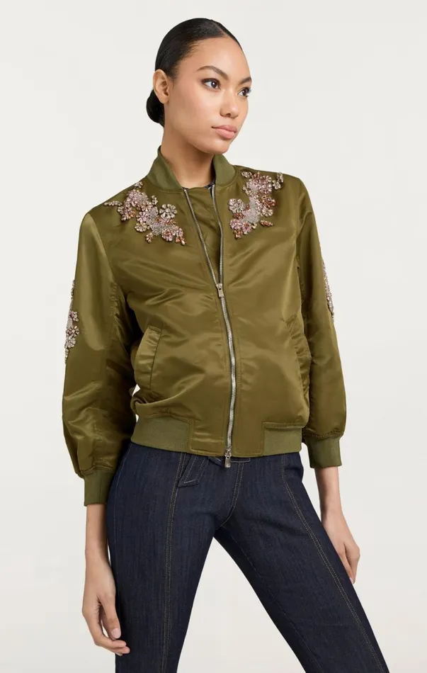 Shop Diamond Daisies Embellished Talulla Bomber Olive Cinq Sept Outerwear