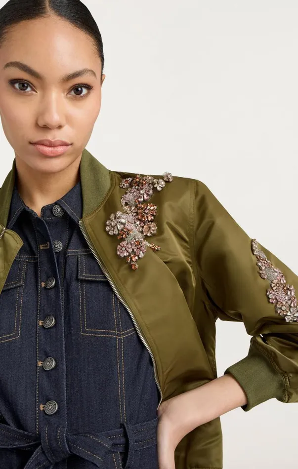 Shop Diamond Daisies Embellished Talulla Bomber Olive Cinq Sept Outerwear