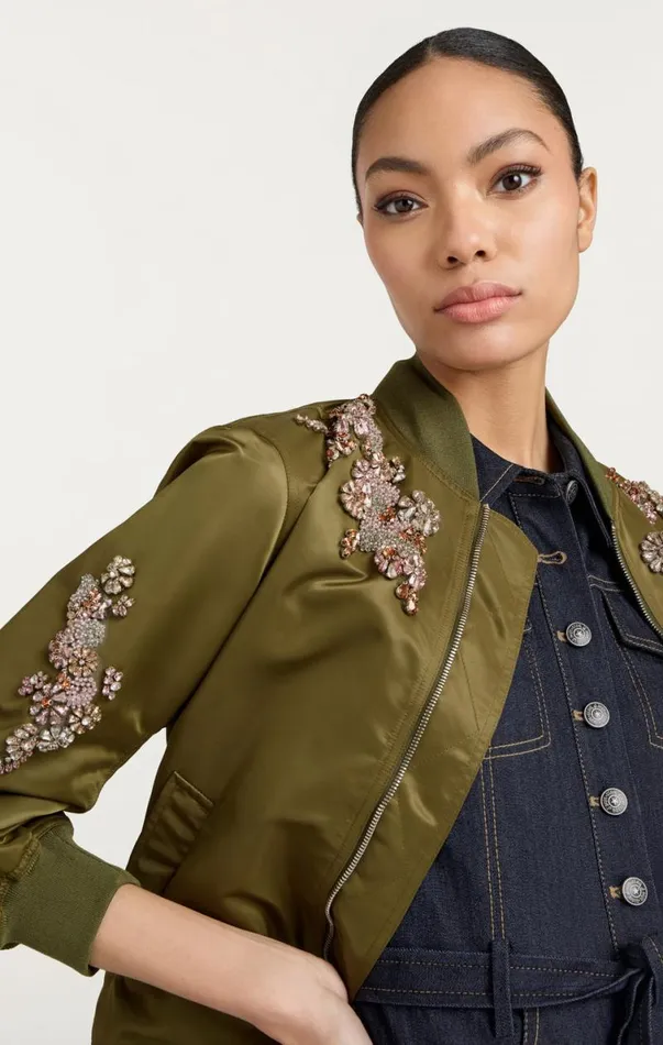 Shop Diamond Daisies Embellished Talulla Bomber Olive Cinq Sept Outerwear