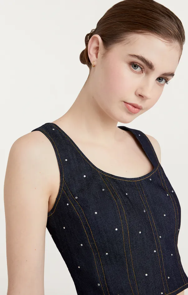 Shop Ditsy Rhinestone Ora Bustier Indigo Cinq Sept Tank Tops and Camisoles