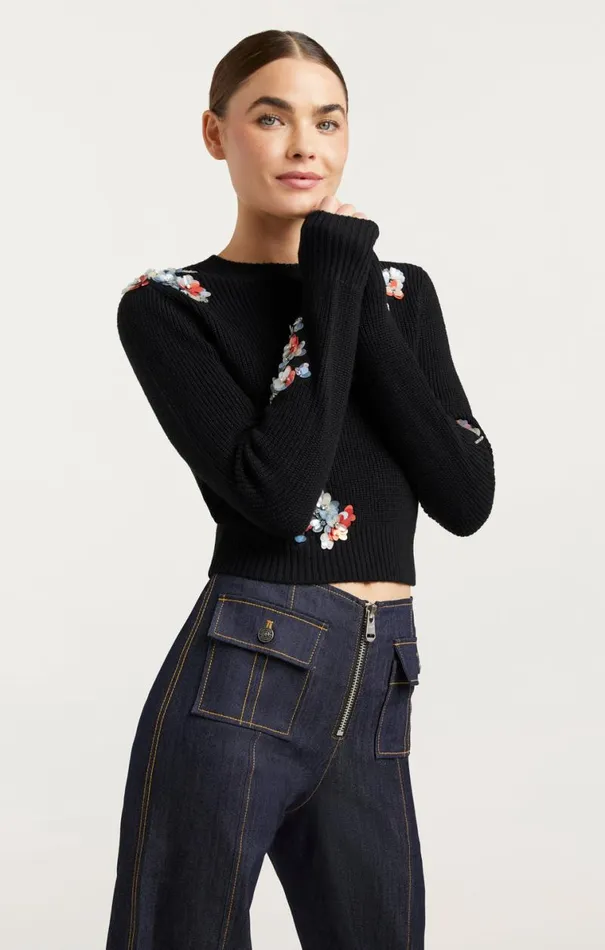 Shop Evie Crewneck Blackmulti Cinq Sept Sweaters and Knits