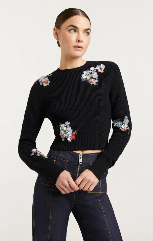 Shop Evie Crewneck Blackmulti Cinq Sept Sweaters and Knits