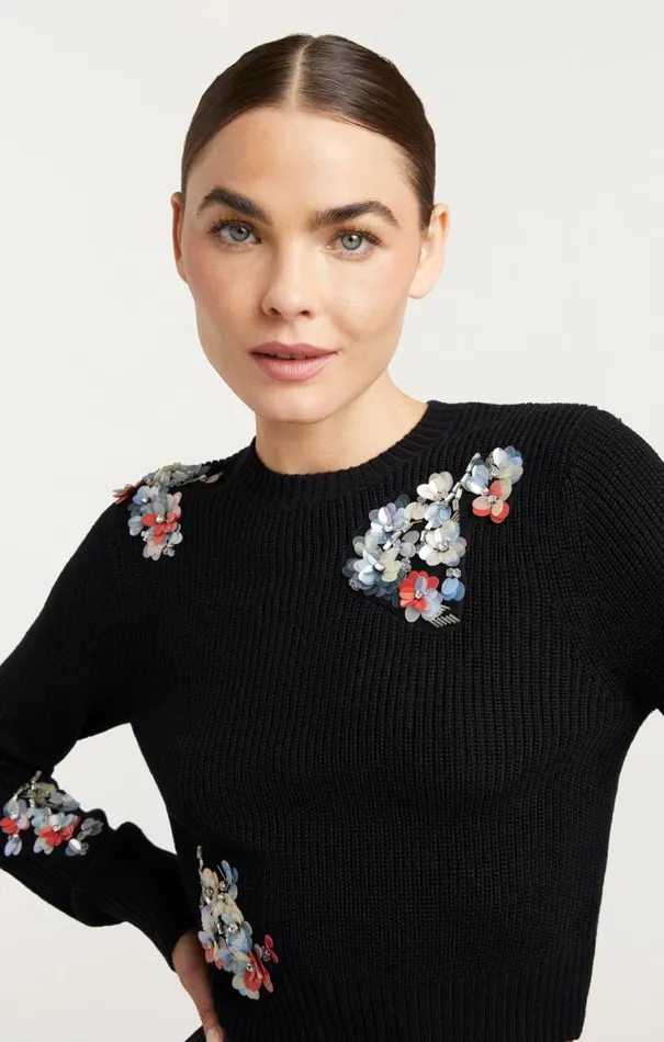 Shop Evie Crewneck Blackmulti Cinq Sept Sweaters and Knits