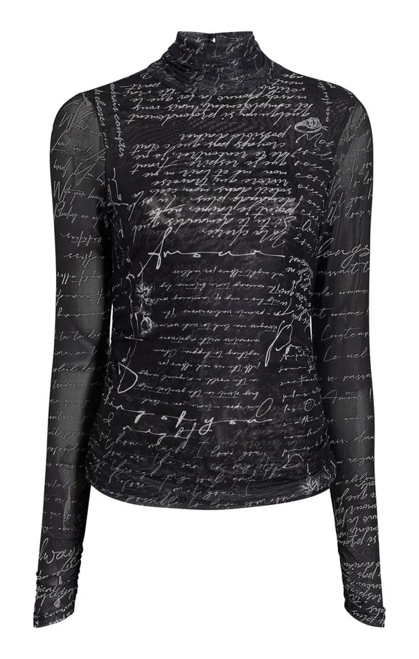 Shop Mon Amour Shirred Mesh Turtleneck Blackivory Cinq Sept Long Sleeve Tops