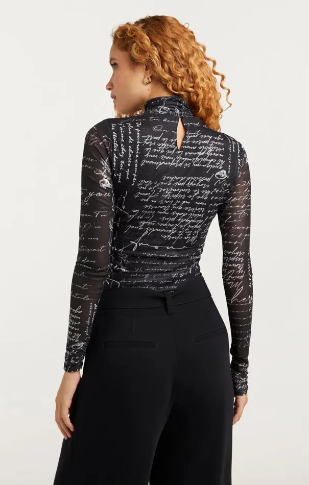 Shop Mon Amour Shirred Mesh Turtleneck Blackivory Cinq Sept Long Sleeve Tops