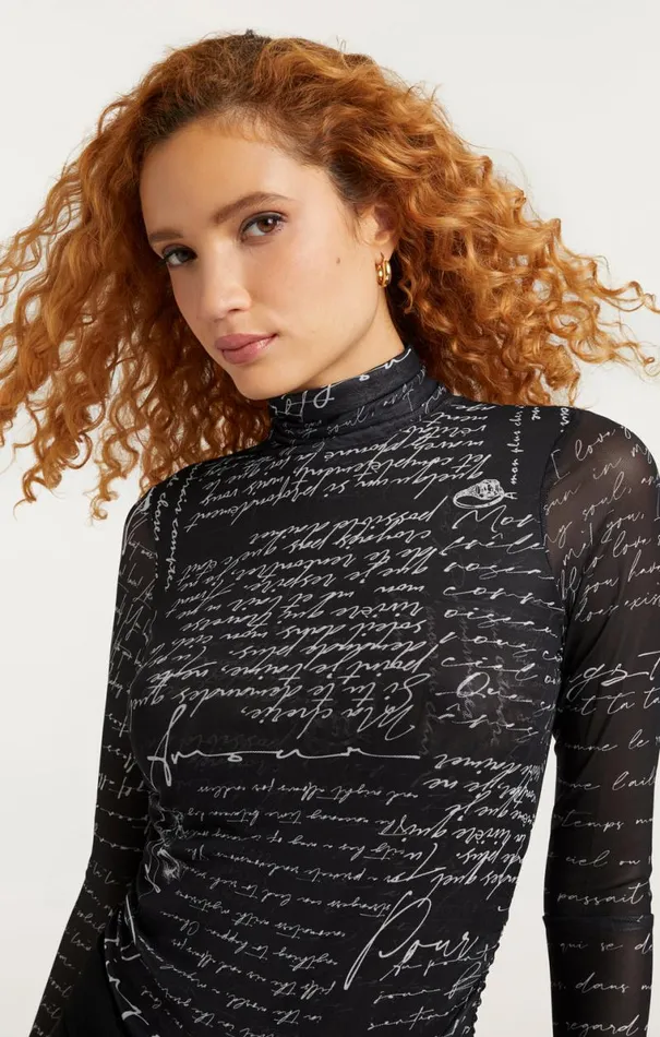 Shop Mon Amour Shirred Mesh Turtleneck Blackivory Cinq Sept Long Sleeve Tops