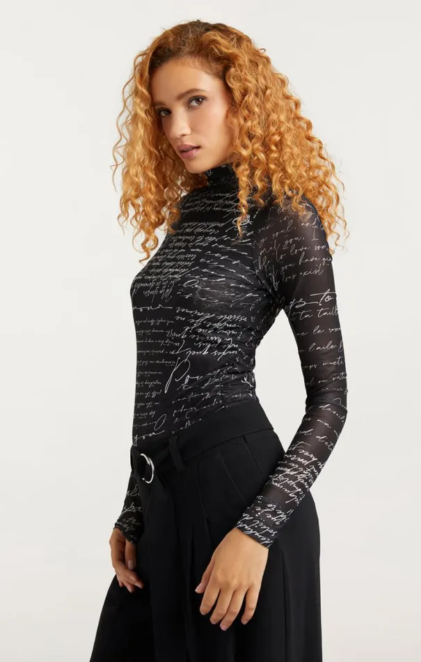 Shop Mon Amour Shirred Mesh Turtleneck Blackivory Cinq Sept Long Sleeve Tops