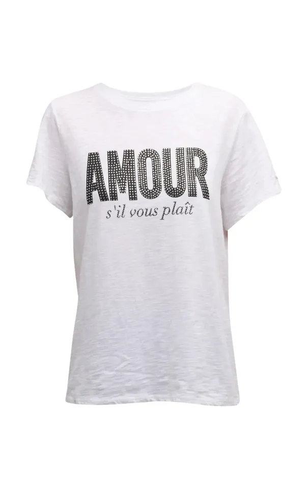 Shop Rhinestone Amour Sil Vous Plait Tee Whiteblack Cinq Sept Tees