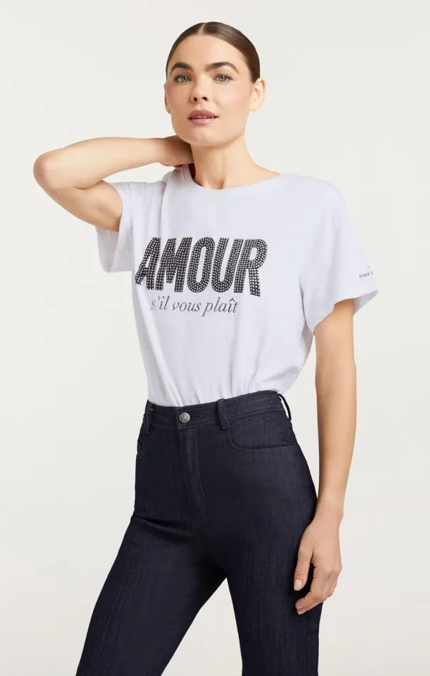 Shop Rhinestone Amour Sil Vous Plait Tee Whiteblack Cinq Sept Tees