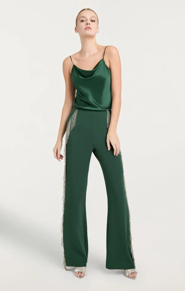 Shop Rhinestone Fringe Remy Pant Dark Emerald Cinq Sept Pants