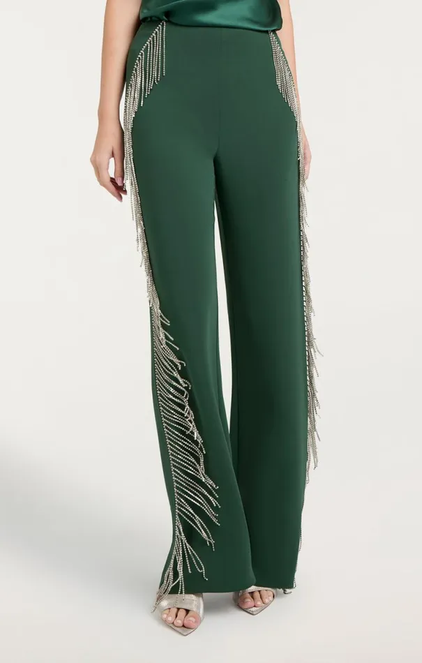Shop Rhinestone Fringe Remy Pant Dark Emerald Cinq Sept Pants