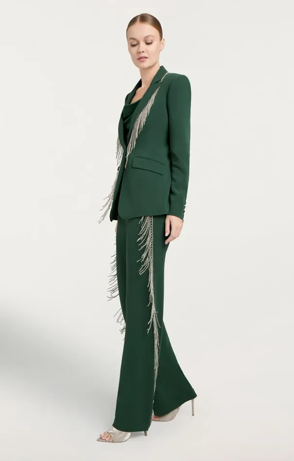 Shop Rhinestone Fringe Remy Pant Dark Emerald Cinq Sept Pants