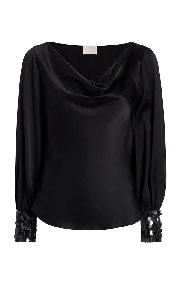 Shop Sequin Cuff Taylee Top Black Cinq Sept Long Sleeve Tops