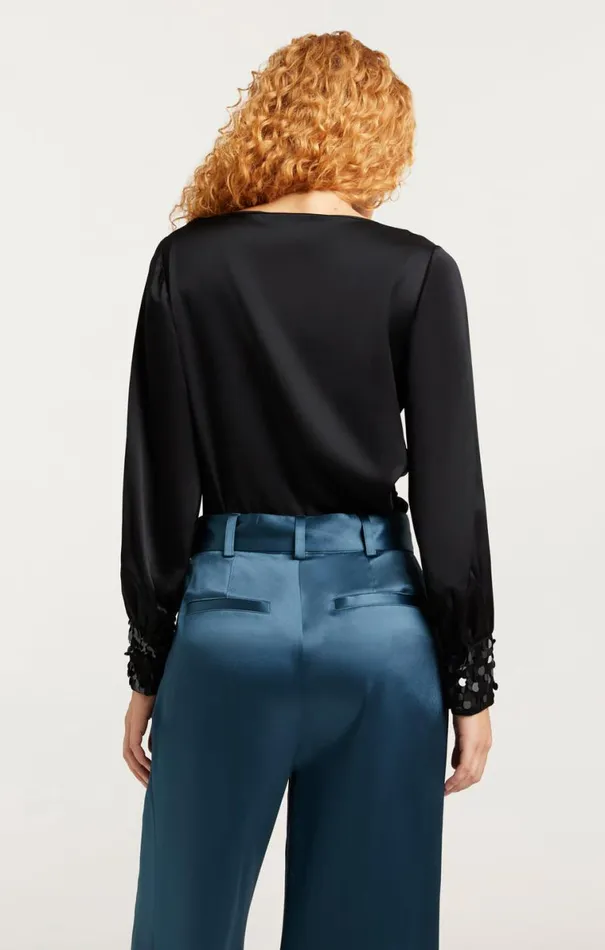 Shop Sequin Cuff Taylee Top Black Cinq Sept Long Sleeve Tops