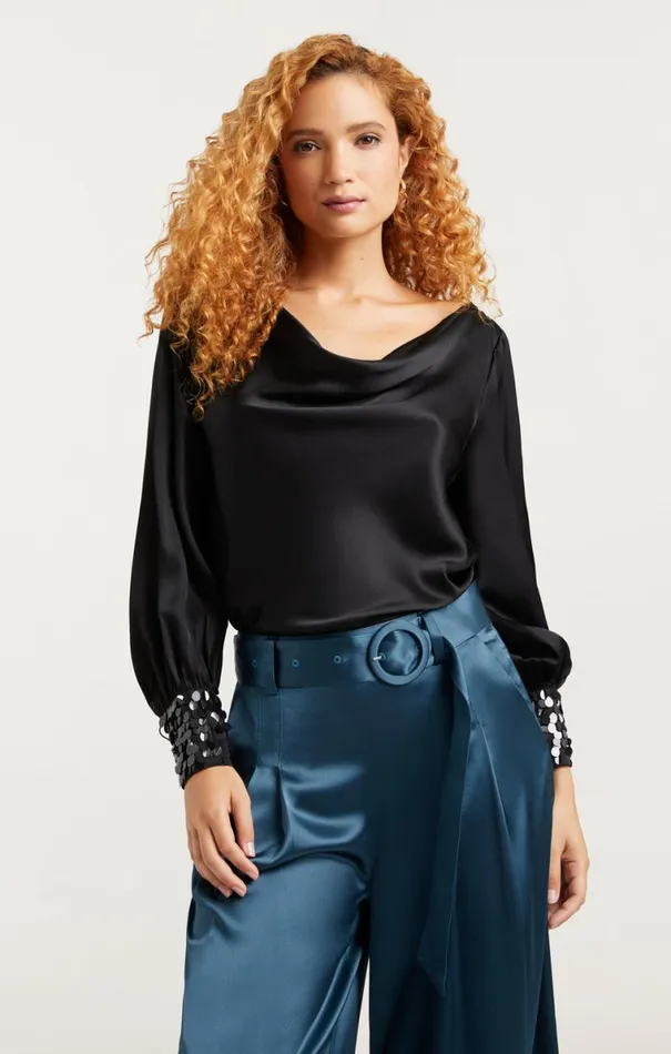 Shop Sequin Cuff Taylee Top Black Cinq Sept Long Sleeve Tops