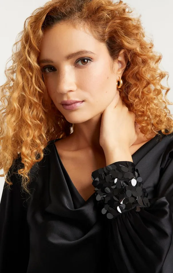 Shop Sequin Cuff Taylee Top Black Cinq Sept Long Sleeve Tops