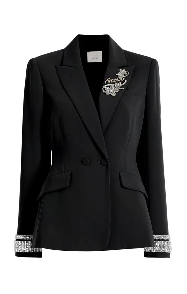Shop Stacked Jewelry Embellished Cheyenne Blazer Black Cinq Sept Blazers