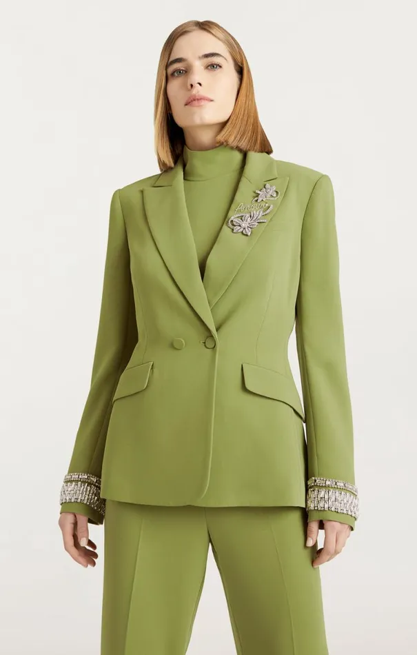 Shop Stacked Jewelry Embellished Cheyenne Blazer Moss Cinq Sept Blazers
