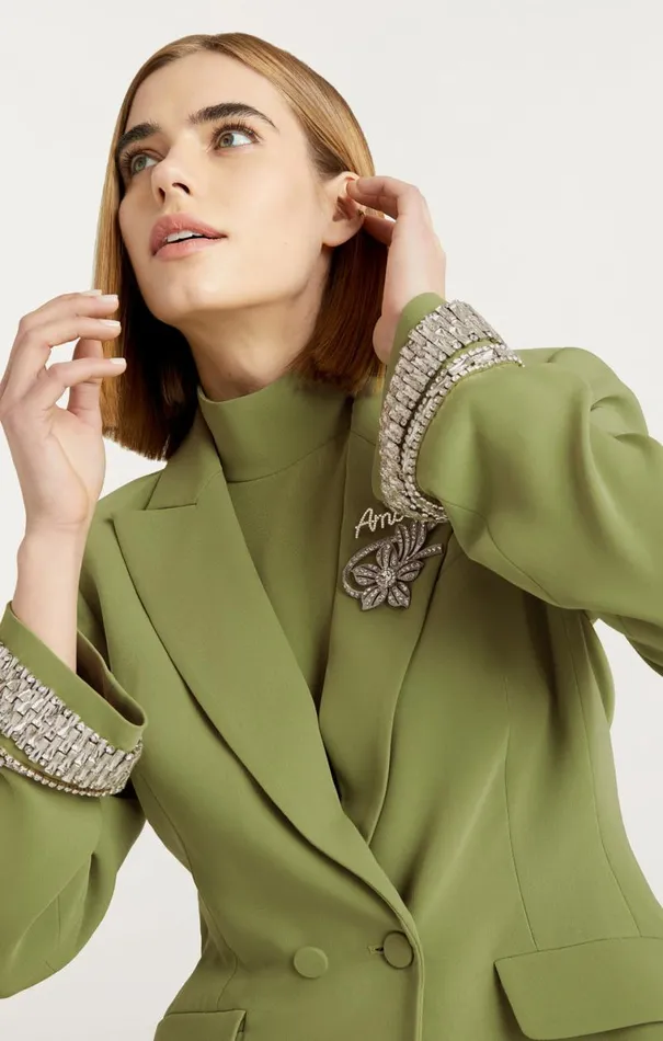 Shop Stacked Jewelry Embellished Cheyenne Blazer Moss Cinq Sept Blazers