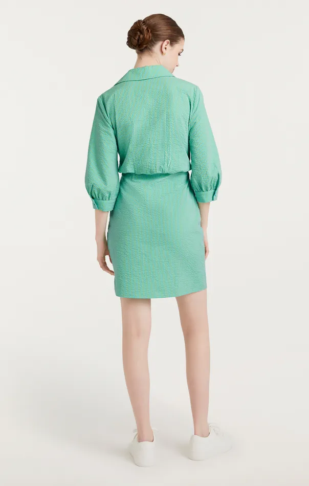 Shop Striped Seersucker Three Quarter Sleeve Gaby Dress Cyanlima Bean Cinq Sept Mini