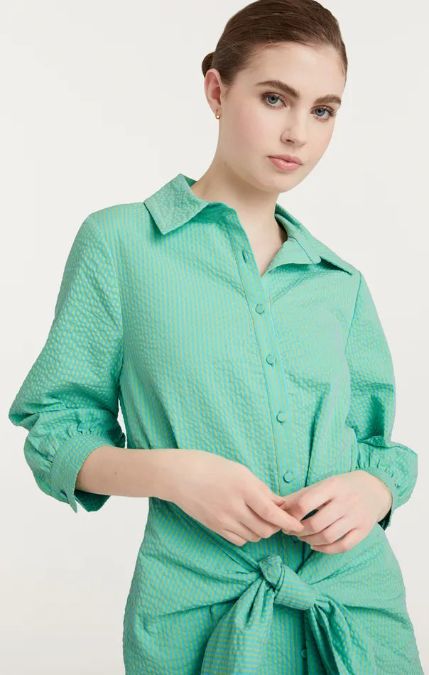 Shop Striped Seersucker Three Quarter Sleeve Gaby Dress Cyanlima Bean Cinq Sept Mini