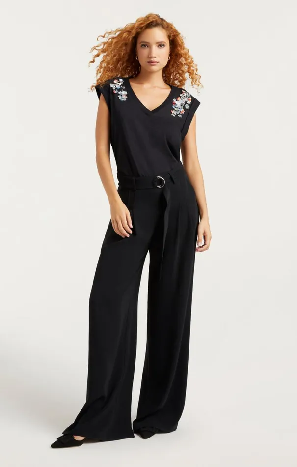 Shop VNeck Bella Tee Sequin Flower Black Multi Cinq Sept Tees