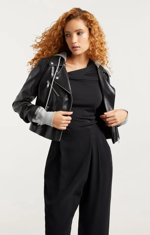 Shop Vegan Leather Evie Jacket Blackheather Grey Cinq Sept Outerwear