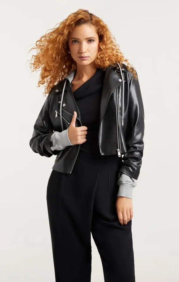 Shop Vegan Leather Evie Jacket Blackheather Grey Cinq Sept Outerwear