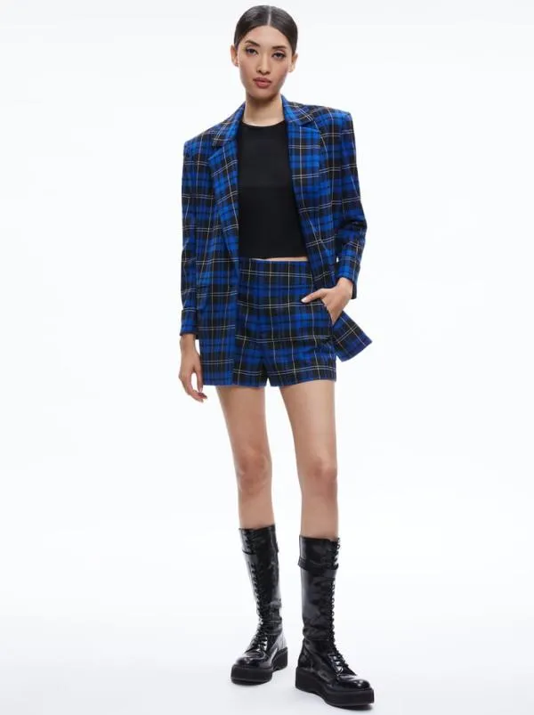 Shorts Women Alice Olivia CADY HIGH WAISTED SHORT Schoolgirl Plaid Sapphire