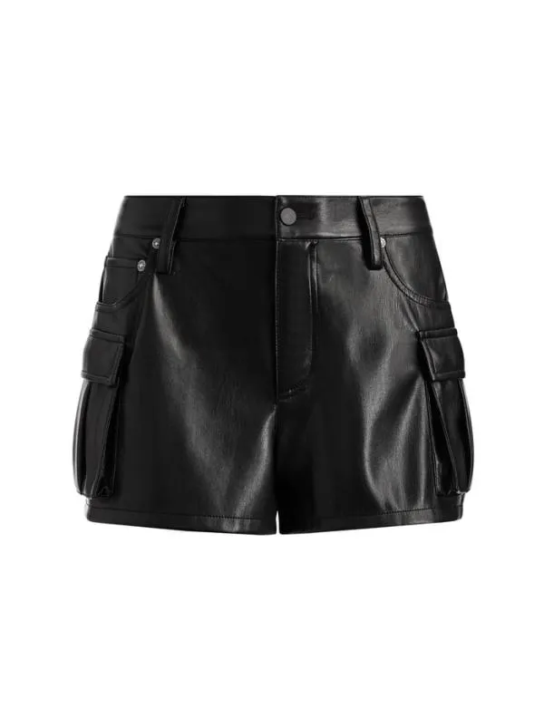 Shorts Women Alice Olivia CAY LOW RISE VEGAN LEATHER CARGO SHORT Black