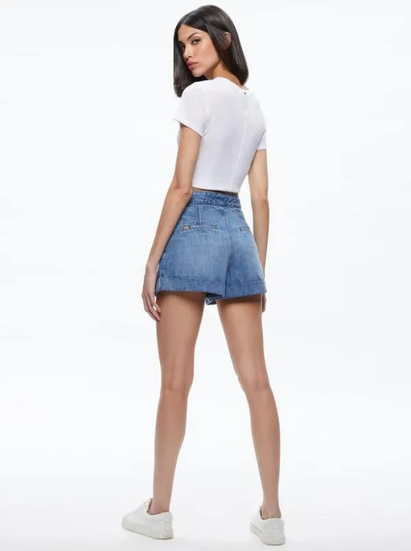 Shorts Women Alice Olivia CONRY PLEATED DENIM SHORT Ivy Blue