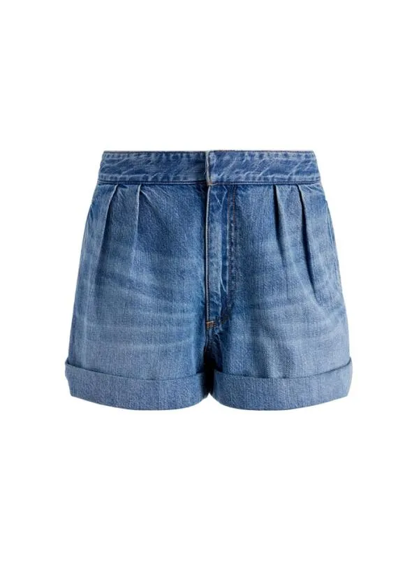 Shorts Women Alice Olivia CONRY PLEATED DENIM SHORT Ivy Blue