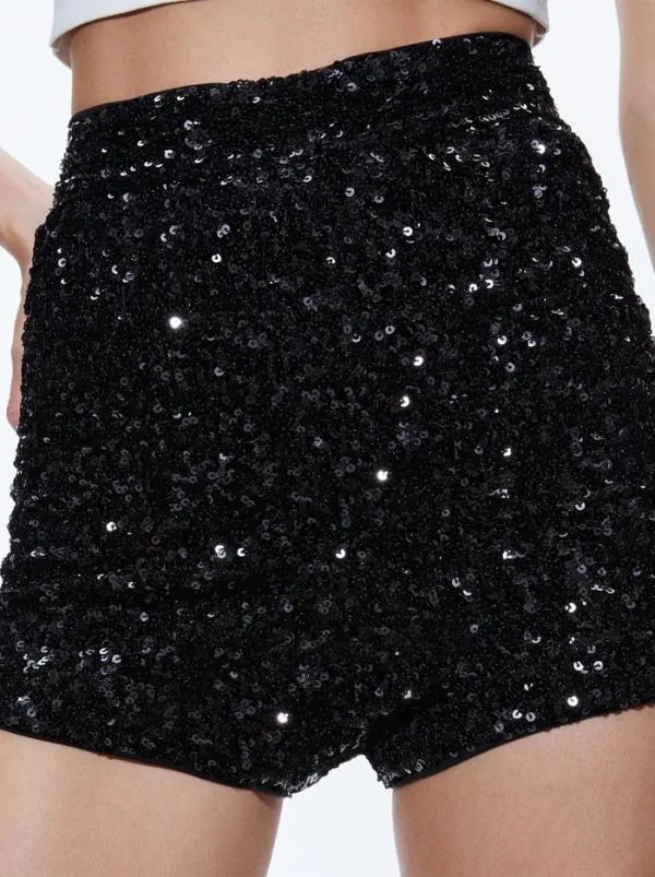 Shorts Women Alice Olivia HERA SEQUIN HOT PANTS Black
