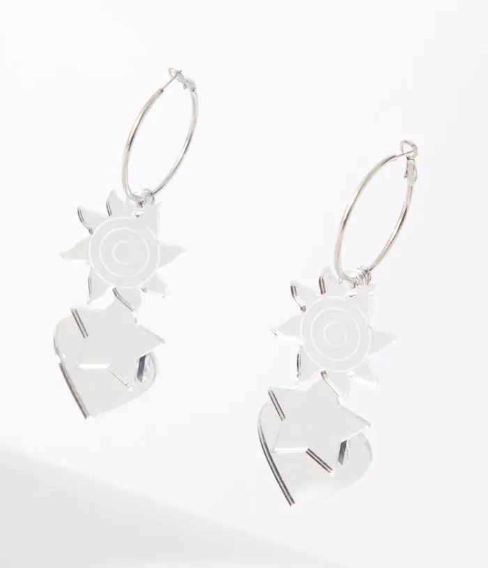 Silver Mirror Acrylic Magic Hoop Earrings Accessories Unique Vintage Earrings Silver Mirror Acrylic Magic Hoop Earrings Accessories Unique Vintage Earrings