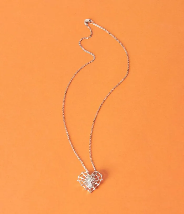 Silver Rhinestone Spider Love Necklace AccessoriesHalloween Unique Vintage Accessories