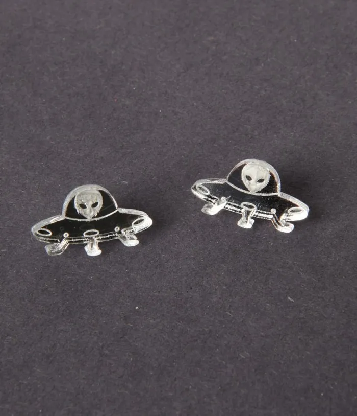 Silver UFO Stud Earrings Accessories Unique Vintage Earrings