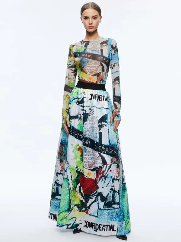 Skirts Women Alice Olivia AO X BASQUIAT TINA EMBELLISHED MAXI SKIRT Confidential