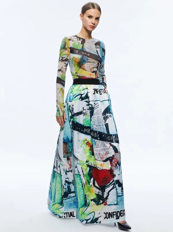 Skirts Women Alice Olivia AO X BASQUIAT TINA EMBELLISHED MAXI SKIRT Confidential
