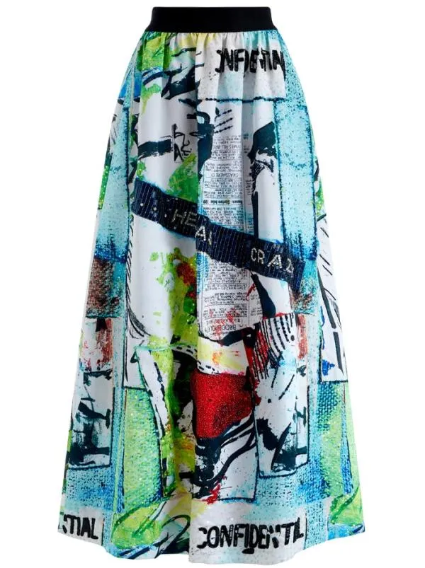 Skirts Women Alice Olivia AO X BASQUIAT TINA EMBELLISHED MAXI SKIRT Confidential