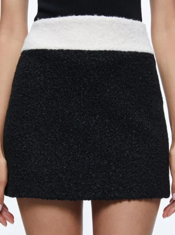 Skirts Women Alice Olivia BAILEY FUZZY KNIT MINI SKIRT Blackecru
