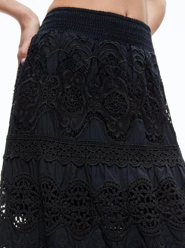 Skirts Women Alice Olivia CALI EMBROIDERED TIERED MAXI SKIRT Black