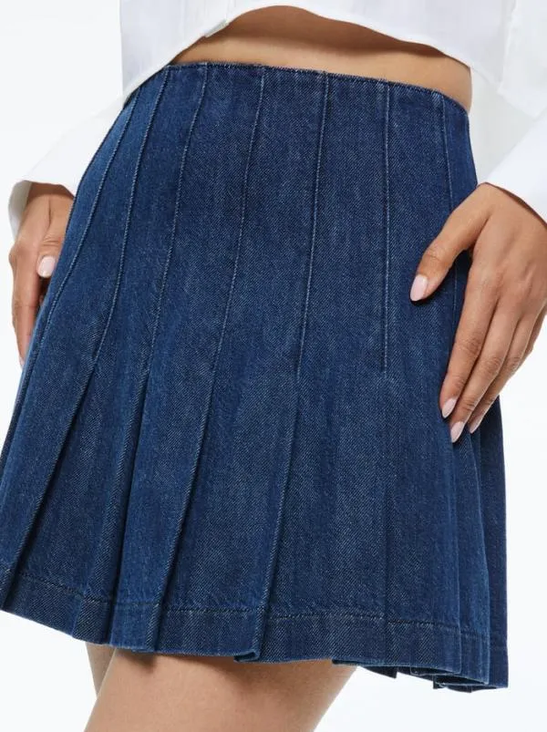 Skirts Women Alice Olivia CARTER PLEATED DENIM MINI SKIRT Love Train