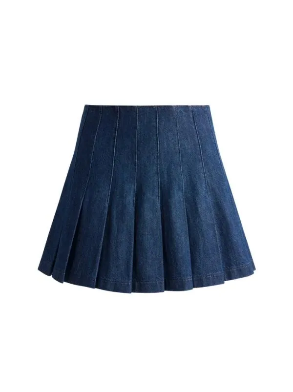 Skirts Women Alice Olivia CARTER PLEATED DENIM MINI SKIRT Love Train