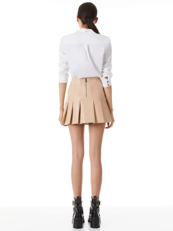 Skirts Women Alice Olivia CARTER PLEATED VEGAN LEATHER MINI SKIRT Almond