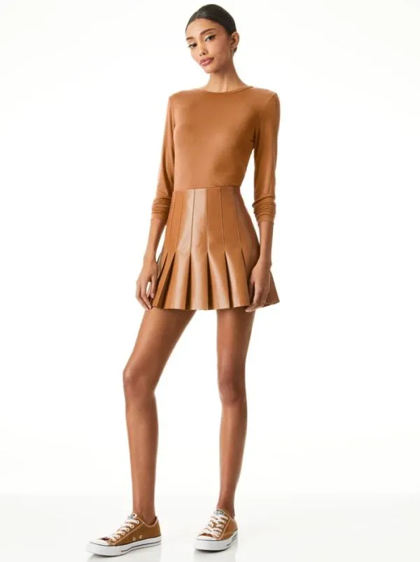Skirts Women Alice Olivia CARTER PLEATED VEGAN LEATHER MINI SKIRT Camel