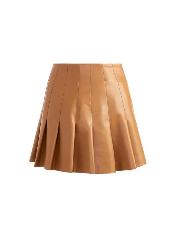 Skirts Women Alice Olivia CARTER PLEATED VEGAN LEATHER MINI SKIRT Camel