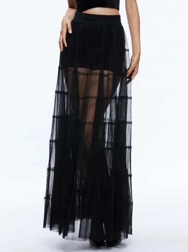 Skirts Women Alice Olivia LEVON PLEATED MAXI SKIRT WITH HOT PANT Black